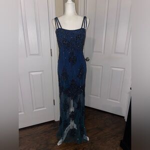 JE MATADI BY SEAN MEHTA VTG PURE SILK BEADED FORMAL DRESS SZ LARGE